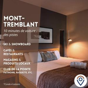 une affiche d'une chambre avec un lit dans une pièce dans l'établissement Lakefront Mountain View - Resort Access Loft, à Lac-Supérieur