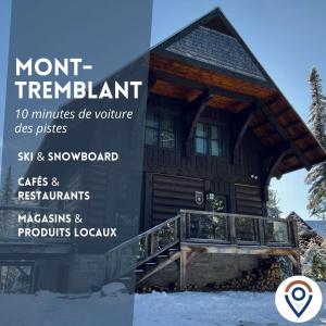 ein Schild für die Vorderseite einer Berghütte in der Unterkunft Family escape w private hot tub in Lac-Superieur