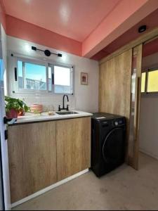 a kitchen with a sink and a washing machine at Chalet House in La Plata in La Plata +12 photos