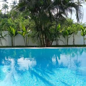 a blue swimming pool with trees in the background at Villa Natao by SP Villa Management in Mae Nam