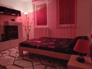 a bedroom with a bed and a table with a lamp at Stan na dan-Vasilije in Zvornik