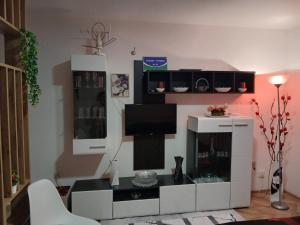 a living room with a tv and a white entertainment center at Stan na dan-Vasilije in Zvornik