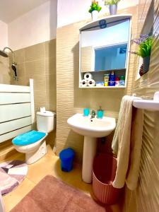 une salle de bain avec un lavabo, des toilettes et un miroir dans l'établissement Casa Gran Danés, à Santa Cruz de Tenerife