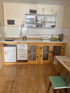 une cuisine avec des armoires en bois et un comptoir dans l'établissement Apartamento 1, à Punta Arenas