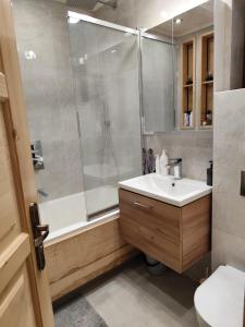 DomaniewiceにあるJura - Chata pod Grodziskiem Pańskimのシャワー、洗面台、トイレ付きのバスルーム