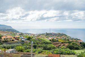 a town on a hill with the ocean in the background at Horizonte Azul in Ponta do Sol