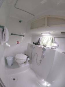 een witte badkamer met een toilet en een wastafel bij Luxury boat karamba in San Miguel de Abona
