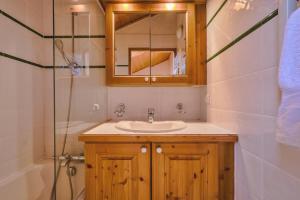 a bathroom with a sink and a mirror and a shower at Rochu 10 personnes Spa, Calme & Vue Montagne in Champagny-en-Vanoise +23 photos