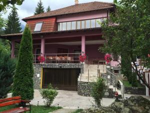 a house with pink flowers on the front of it at Casa Minerva in Buşteni