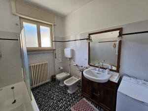 a bathroom with a sink and a toilet at Riverside San Pellegrino in San Pellegrino Terme