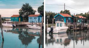 dos fotos de barcos atracados en un muelle con casas en Studio au pied de l'île d'Oléron, en Bourcefranc 8 fotos más