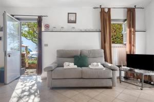 a living room with a couch and a television at Agriturismo Le Pale in Bogliasco