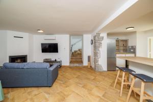 a living room with a couch and a fireplace at House Maja in Skrbčići
