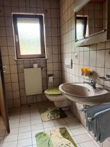 a bathroom with a sink and a toilet at Gästehaus Schoch-Bächle in Bad Rippoldsau-Schapbach