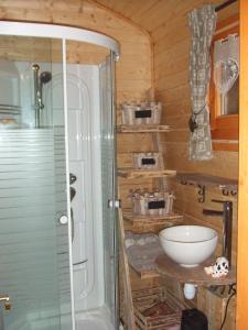 ein Badezimmer mit Dusche und Waschbecken in der Unterkunft Edelweiss - Reves Douillets in Gèdre