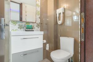a bathroom with a toilet and a sink and a mirror at Villa Dionysia Studio S4 in Alikanas +23 photos