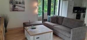 a living room with a couch and a coffee table at Gardensuite Binz in Binz +15 photos