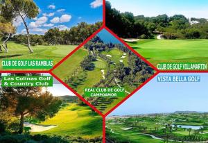 a collage of photos of a golf course at Apartment with large roof solarium in Orihuela Costa