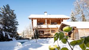 a house in the snow with a tree at Bergfrieden Apartment 2 B in Siusi