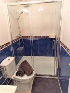 オリフエラ・コスタにあるVery nice apartment with see viewsのバスルーム(シャワー、ガラスドア付きトイレ付)