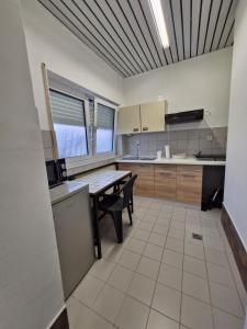 a kitchen with a table and chairs in it at 2 Bett Apartment a d A8,A620 in Rehlingen