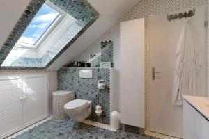 a bathroom with a toilet and a skylight at Ferienwohnung Sämann in Oberkirch