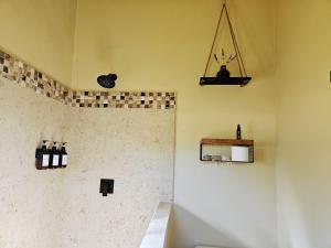 a bathroom with a shower and a toilet at Gorgeous fully equipped Casita in Ensenada +7 photos