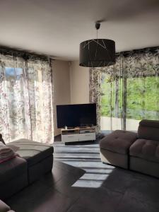 a living room with a flat screen tv and a couch at Maison Jarrier in Saint-Jean-de-Maurienne