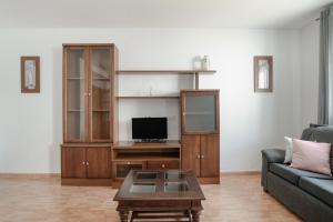 a living room with a couch and a tv at Piso Ana Paula 1 in Conil de la Frontera
