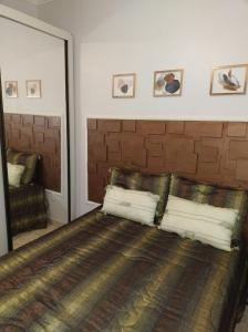 ein Schlafzimmer mit einem großen Bett und Kissen in der Unterkunft Refúgio a beira-mar in Tramandaí