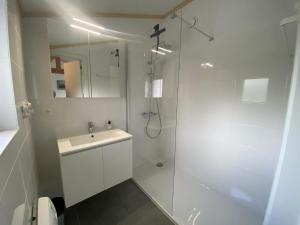 Un baño blanco con lavabo y ducha en Westhinder II H52, en Koksijde 8 fotos más