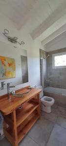 une salle de bain avec un lavabo et des toilettes dans l'établissement La Casa de los Cuadros, à Lago Puelo
