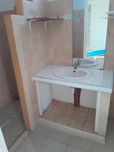 a bathroom with a sink and a mirror at Apparemment à louer au trois ilets en Martinique in Les Trois-Îlets