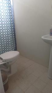 een badkamer met toilet, douche en wastafel bij Hotel villa 15 in Las Victorias