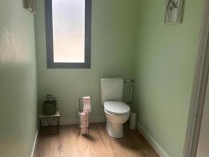 een badkamer met een toilet en een raam bij Gîte paisible dans la campagne de Bressolles, animaux admis - FR-1-489-596 in Bressolles +5 foto's