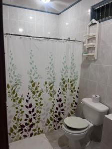 UpalaにあるApartamento Río Niñoのトイレとシャワーカーテン付きのバスルーム