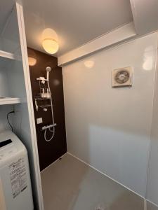 a small bathroom with a shower and a toilet at 四季安々2号店 in Kawaguchi +10 photos