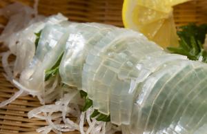 Echizen越前温泉 平成的一只塑料龙虾模型，旁边放着一片柠檬