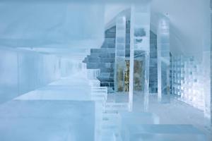 a picture of a building with stairs in the background at IceHotel in Jukkasjärvi