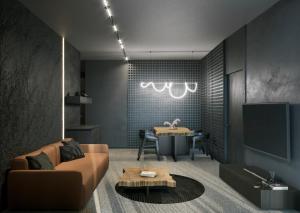 ein Wohnzimmer mit Sofa und Tisch in der Unterkunft West Baltic City in Stettin + 15 Fotos