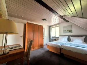 a bedroom with a bed and a desk with a lamp at Pavillon Bon Rivage in La Tour-de-Peilz +35 photos