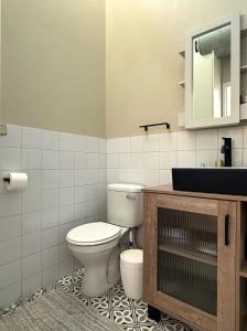 a bathroom with a toilet and a sink at Comfy full apartment in Stellenbosch +6 photos