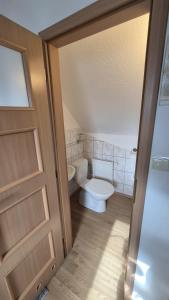 baño con aseo y puerta en Romantic House in Botanic Garden, en Banská Štiavnica 29 fotos más