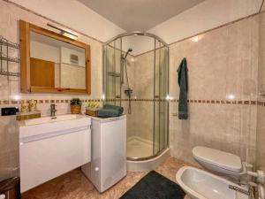 巴德小基希海姆Maibrunn apartment Dali, ski-in&out的带淋浴、水槽和马桶的浴室