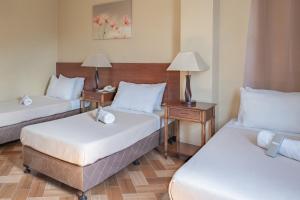 a hotel room with two beds and two lamps at Lenma Family Inn in Davao City