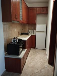 a kitchen with a stove and a refrigerator at Gianis Homme in Alexandroupoli