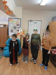 a group of children dressed in halloween costumes in a room at Penzión H1 in Humenné