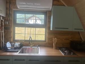 a kitchen with a sink and a window at Borjomi-sadgeri comfort in Borjomi +17 photos