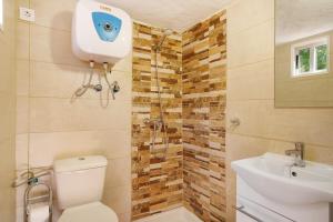 a bathroom with a shower and a toilet and a sink at Finca Rural Mar de Nubes in Vega de San Mateo +18 photos