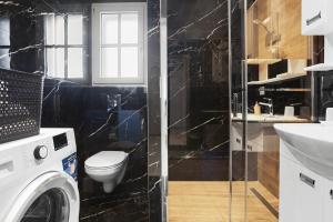 bagno con servizi igienici, lavandino e lavatrice di Appartement Moderne 1 à Fréjus a Fréjus Altre 17 foto